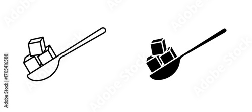 Sugar cubes spoon Icon set in black color for ui designs