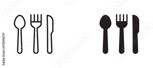 Spoon forks and knife Icon set in black color for ui designs