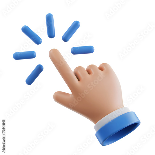 hand click 3d illustration on white background isolated on white background