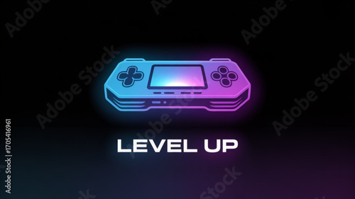 A neon game console with the words level up, perfect for gamers and tech enthusiasts seeking exciting virtual adventures