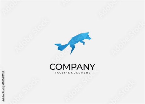 Vector Illustration Blue Polygonal Fox Wolf Hybrid – Abstract Low Poly Geometric Animal Logo with Crystal Faceted Design for Modern Branding, Gaming Emblem, and Digital Vector Mascot Icon.