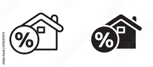 Mortgage rate Icon set in black color for ui designs