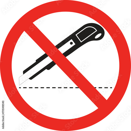 no cutter knife sign, prohibition box cutter symbol, safety warning do not cut.
