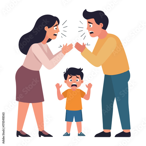 Family conflict Parents arguing with a distressed child