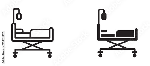 Hospital bed Icon set in black color for ui designs