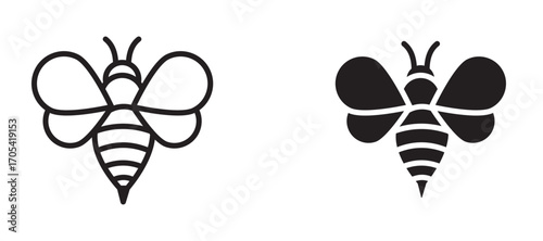 Flying bee Icon set in black color for ui designs
