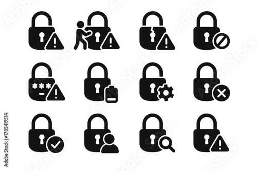 Security warning lock smart breach icon low code attempt system tamper vector