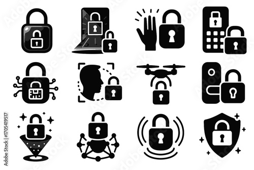 Wall virtual futuristic vector lock holographic icon locks face smart scan transparent