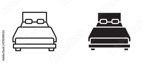 Double bed Icon set in black color for ui designs