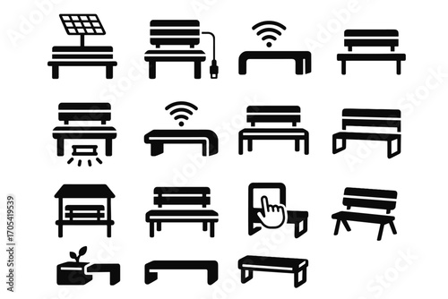 Frame park icons curved wooden hotspot bench modular smart icon usb vector