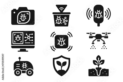Ultrasonic vector pest camera dashboard pesticide scouting icon ai detection control