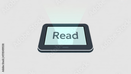 Ereader with the word read on the screen digital book reader for reading and education concept
