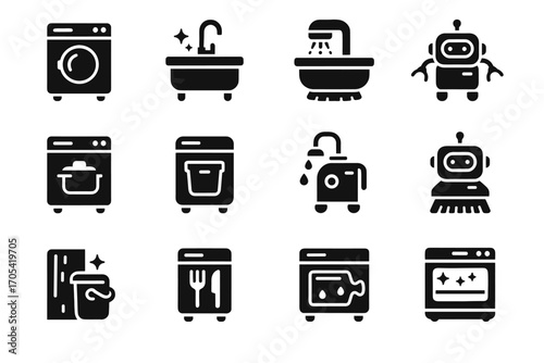 Automated washer sink vector trash robots kitchen robotic collector icon smart grease