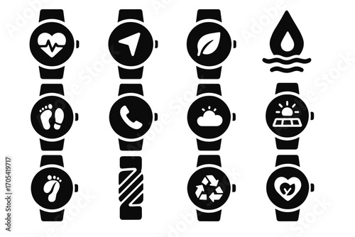 Eco watches reusable step adventure interface watch vector icon animation water counter