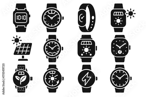 Vector energy strap charging icon fitness solar watch face interface icons map