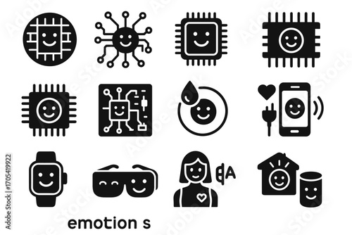 Transmitter emotion wafer chip pins power coating circuit vector board icon