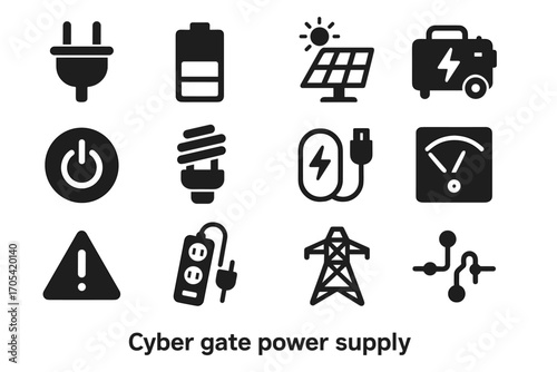Outage switch protector cyber battery power saver icon generator backup vector