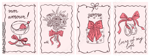 Wedding posters in hand drawn chalk style. Save the Date. Vintage Italian inspired elements for invitations, cards, menus, and parties. Vector ink doodle sketches in a minimalist, coquettish style.