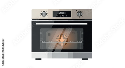 Modern stainless steel electric oven with digital display and glass door.