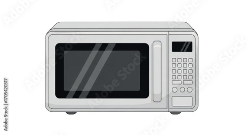 Modern white microwave oven with digital display and control panel.