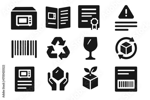 Warranty symbol vector oven instruction icon fragile handle label recycling safety nano