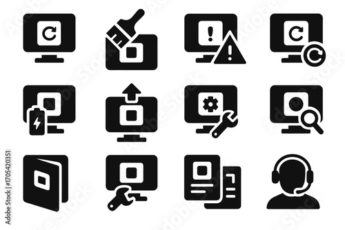 Calibration maintenance device ar icons spare upgrade technical icon parts vector update