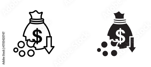 Bankruptcy Icon set in black color for ui designs