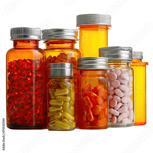 Collection Of Various Medicine Bottles And Jars Isolated On White Background