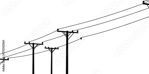 Power poles with wires, electrical transmission lines, utility poles vector, rural power grid, overhead power cables, energy infrastructure, electrical network, utility line illustration,