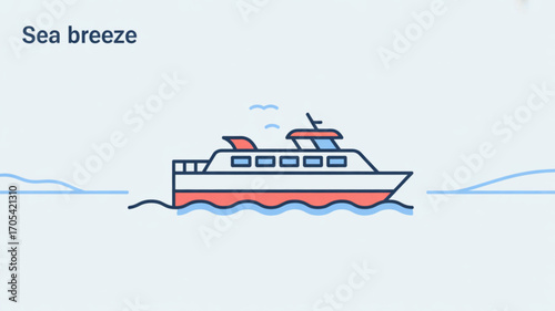 A ferry with the words sea breeze written on it, representing coastal travel, maritime transport, and the refreshing essence of the ocean