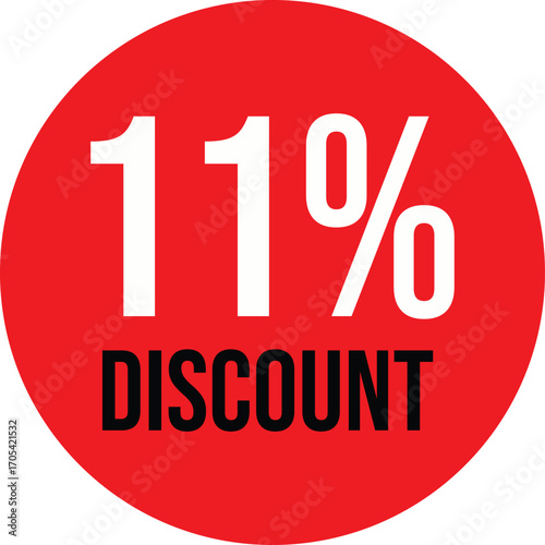 11 Percent Discount Red Label – Special Offer Sale Sticker, Promotional Price Tag, Marketing Campaign Badge, Retail Shopping Discount Icon for E-commerce and Advertising