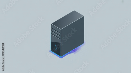 Isometric illustration of a server tower, showcasing its design and functionality it is a sleek and modern design