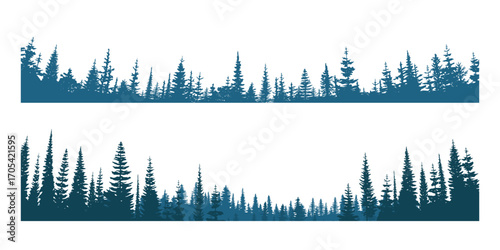 Silhouette of a coniferous forest, isolated on white background