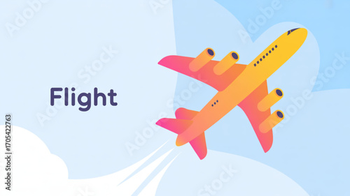 A vibrant airplane takes flight against a backdrop of clouds, representing the excitement and adventure of air travel