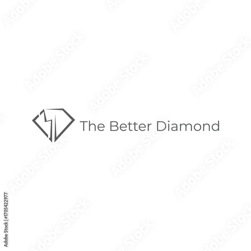 Minimalist Logo Design for The Better Diamond Company Featuring a Stylized Diamond with a Subtle Lightning Bolt, Showcasing Modernity and Ethical Sourcing in the Diamond Industry