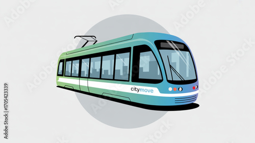 A modern city tram with a sleek design, showcasing urban mobility and city transport, set against a neutral background