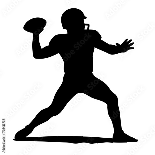 Silhouette of a football player throwing a ball in action  
