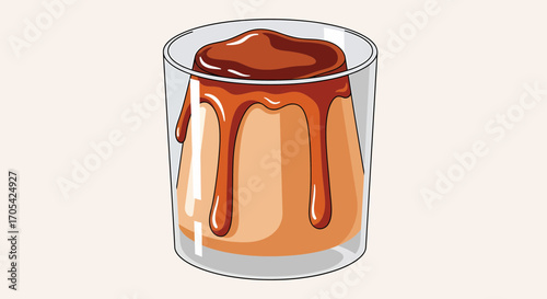 Delicious Caramel Flan Pudding In Glass Dessert Illustration