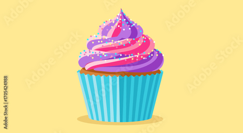 Delicious Cupcake With Swirled Frosting And Colorful Sprinkles