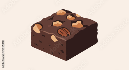 Delicious Nut Brownie Square For Confectionery Or Bakery Concepts
