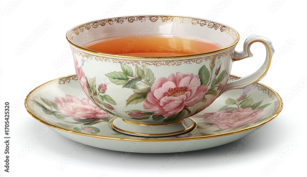 Fototapeta premium Ornate teacup and saucer with floral design