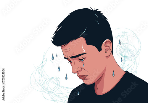 Illustrating the emotional turmoil of a young man experiencing sadness and despair