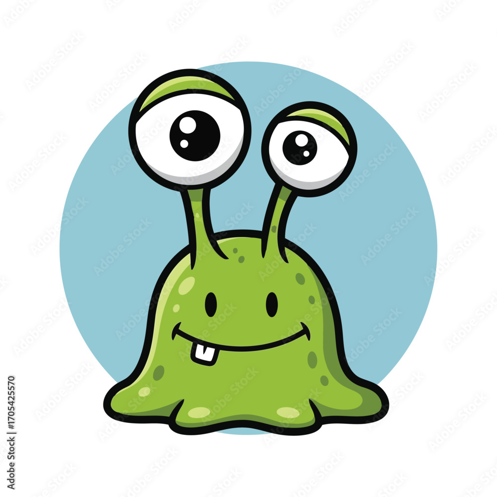 Fototapeta premium Vector art of a goofy green alien creature with large googly eyes
