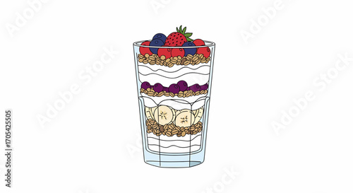Layered Fruit Parfait In Glass For Healthy Eating Concept