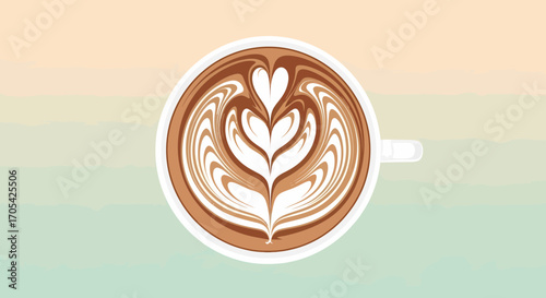Latte Art Design In White Cup On Gradient Background