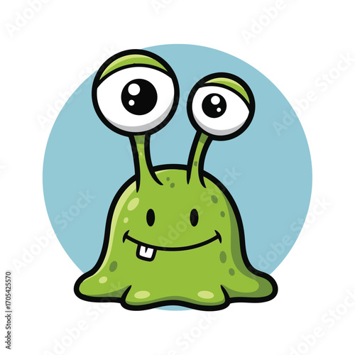 Vector art of a goofy green alien creature with large googly eyes