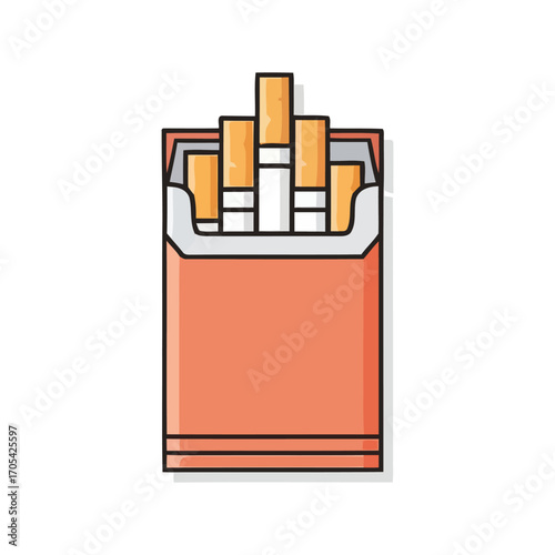 Simple cartoon illustration of an open cigarette pack, a visual representation of nicotine addiction and the health risks associated with smoking