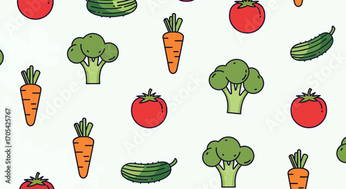 Seamless Pattern With Cartoon Vegetables Isolated On White Background