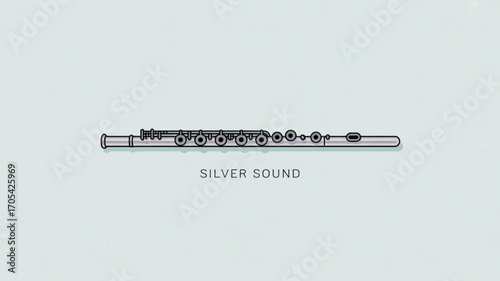 Silver flute with the words silver sound below, showcasing musical instrument and design