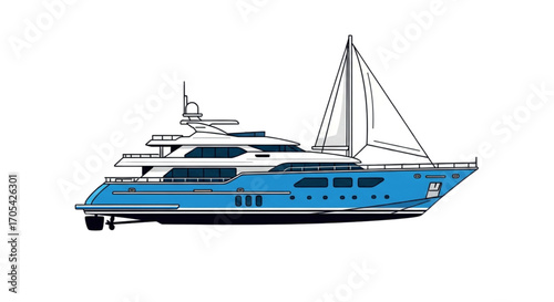 Luxury Yacht with Sailboat Rigging.